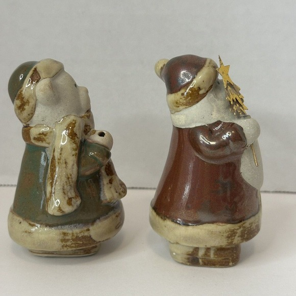 Pier 1 Imports Pottery Christmas Santa & Bear 3” Tall Brown/Green Gold Glossy - Picture 3 of 10